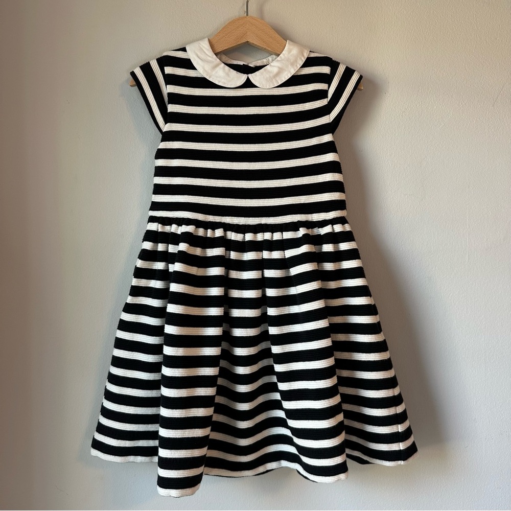 Kate Spade Black + White Stripe Cap Sleeve Gathered Dress Size 4